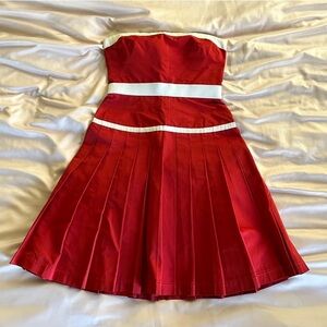 Dolce & Gabbana Red Strapless Dress with White Bands